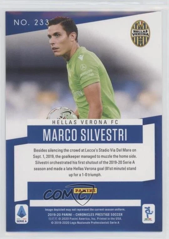 2019 Chronicles Prestige Serie A Xtra Points Purple Marco Silvestri Rookie RC - Image 2 of 2