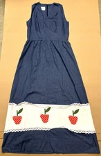 Vintage Park East by Swirl Womens Denim Apple Polka Dot Teacher Dress Cottage