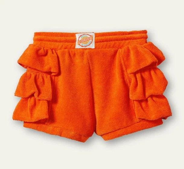 NEW! OILILY Girls Orange Pino Terry Ruffled Shorts 100% Organic Cotton Size 7 - Image 2 of 4