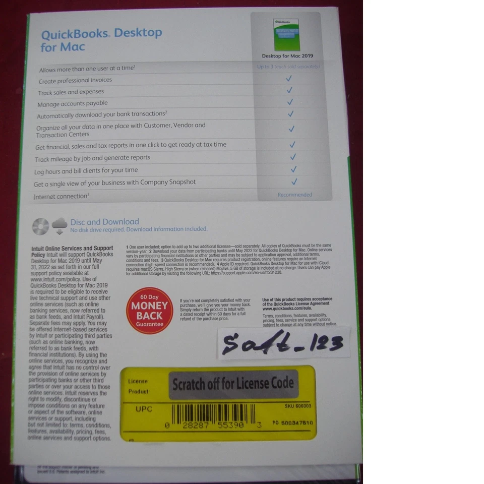 INTUIT QUICKBOOKS DESKTOP 2019 FOR MAC FULL DVD SEALED BOX =LIFTIME LICENSE= - Image 3 of 4