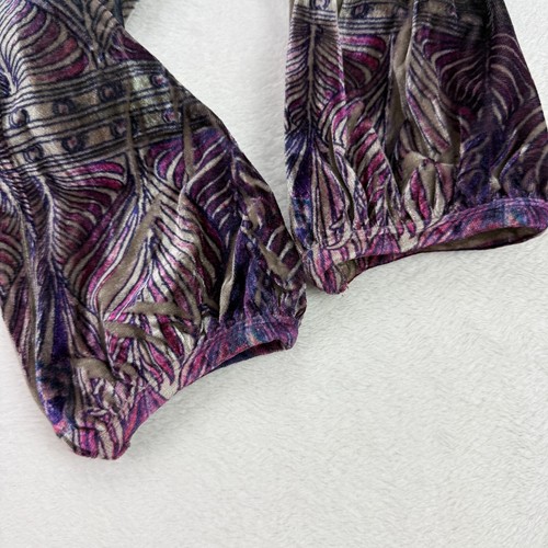One World Womens Velvet Babydoll Top M Peacock Print Colorful Fairy Whimsigoth - Picture 8 of 15