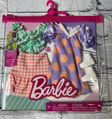 NEW Barbie Fashion Pack - 2 Outfits Top & Skirt & Purple Dress with Accessories | eBay NEW Barbie Fashion Pack - 2 Outfits Top & Skirt & Purple Dress with Accessories | eBay