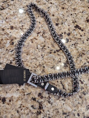 Forever 21 Women's Braided Faux Leather Chain Belt Black/Silver