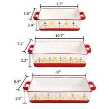 Set of 3 Ceramic Baking Dishes Casserole Dishes for Oven Rectangular Bakeware...