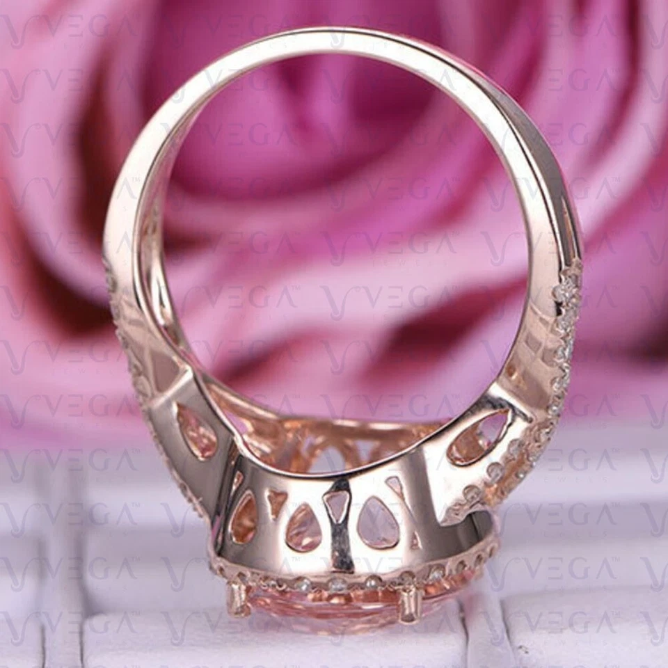 Anillo de diamantes de morganita natural rosa corte ovalado de 9,66 quilates de oro rosa real de 14 quilates Foto 4 de 4