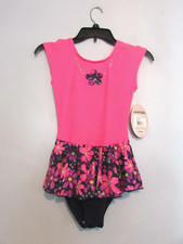New  Girls Jacques Moret Pink  Black Leotard with Tutu Size 12/14 NWT  