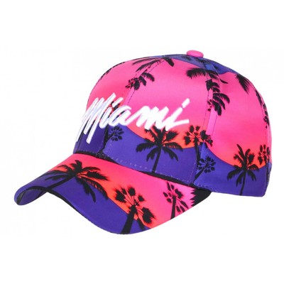 Casquette Baseball NY Violette Et Noire – Motif Tropical Palmiers Sunset – Taille Unique – Neuf Avec étiquettes