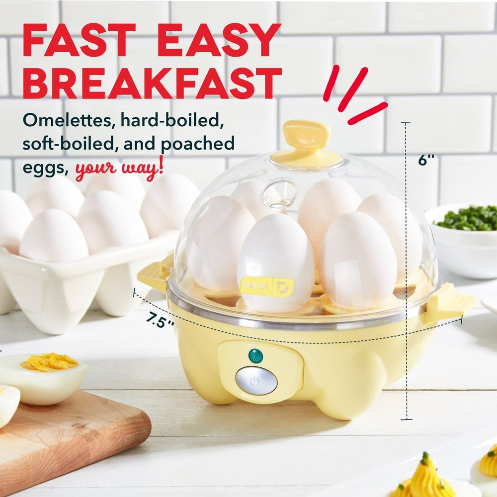 Dash Rapid Egg Cooker – 6-Egg Capacity for Hard Boiled, Poached & Scrambled in Yellow