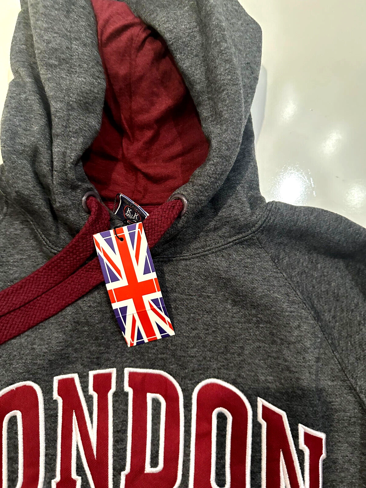 VETEMENTS Felpa con cappuccio unisex K&K Apparel London England taglia small grigia marrone nuova con etichette