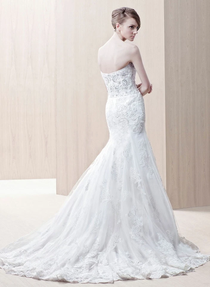 Enzoani SZ 16 Gerry Mermaid Wedding Dress Ivory/Silver Beaded Bodice Lace Skirt - Image 2 of 4