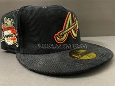 TBG EXCLUSIVE ATLANTA BRAVES FITTED CORDUROY BLACK OLIVE 30TH SEASON PATCH 7 5/8