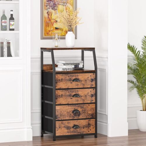 Tall 4 Drawers Dresser Vertical Storage Tower Fabric Dresser for Bedroom Hallway