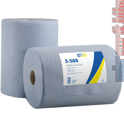 Cartechnic Putzrolle Papier-Rolle blau 3-lagig 2x 500 Abrisse perforiert 37x34cm