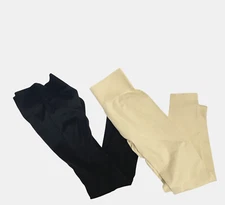 OQQ High Waist Leggings 2 Pair Womens Medium Black Ivory Cream Ribbed Active