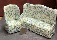 Dollhouse Miniature White Green Blue Sofa & Chair 1:12 scale AA4 Dollys Gallery