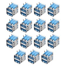 15Pcs PCB USB Connector 3.0 Type-A Dual Port Female Jack 90 Degree