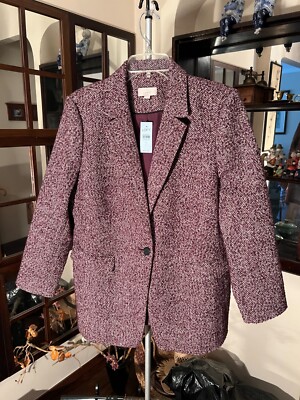 LOFT Jacket/Blazer/Coat Women Sz 16P Herringbone  Pockets Violet Purple NWT $150