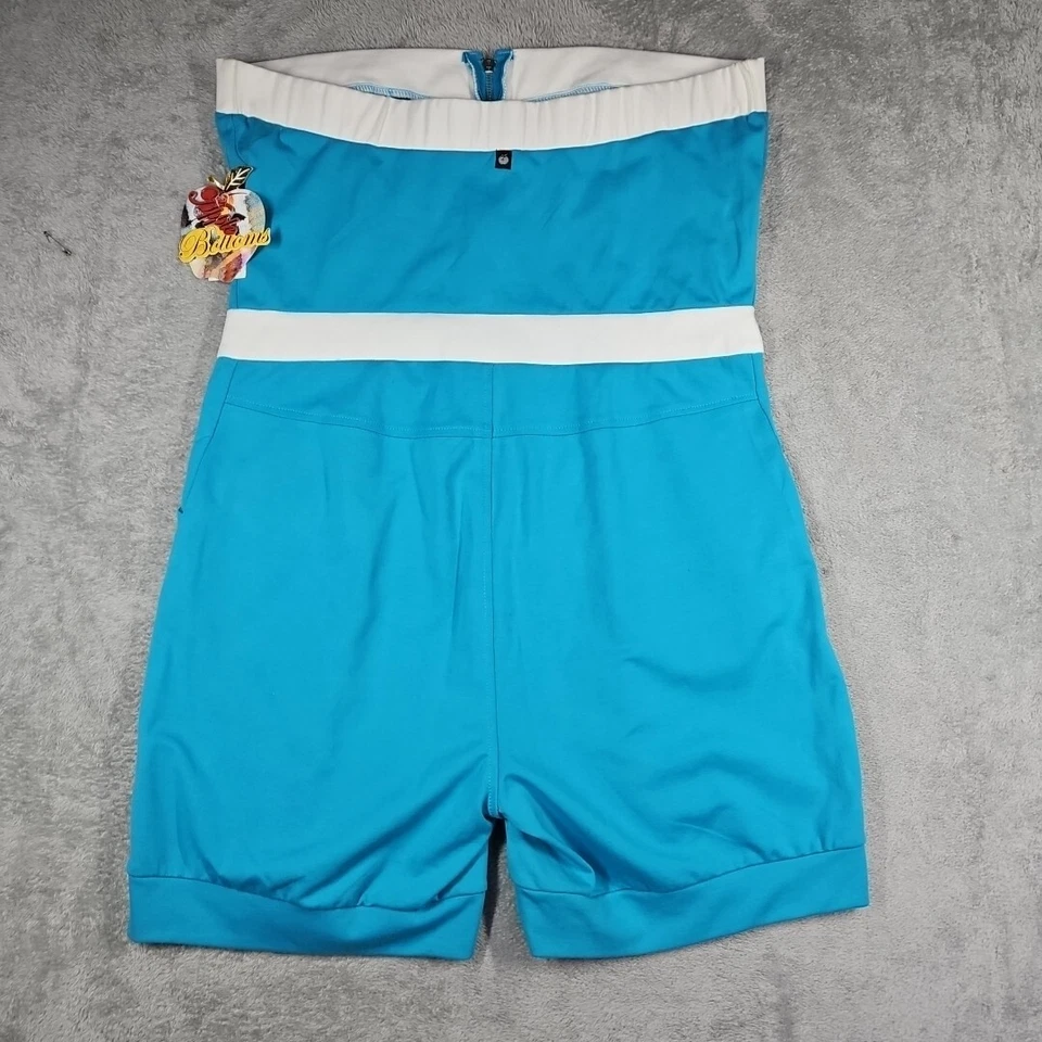 NWT Vintage Y2K Apple Bottoms Teal Blue Wht Shorts Jumpsuit Romper Slvless Sz 1X - Image 2 of 4