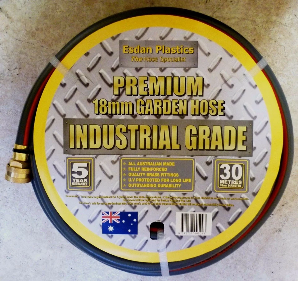 INDUSTRIAL GRADE Premium Garden Hose pipe 18mm x 30m Permanent Brass fittings CA
