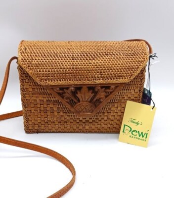 Women's Trudy's Dewi Balinese Pineapple Woven Rattan Brown Crossbody Handbag