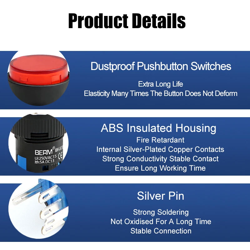 Push Button Switch ON OFF Round/Square/Rectangle For Car Dash Boat 12/24/220v - Image 4 of 4
