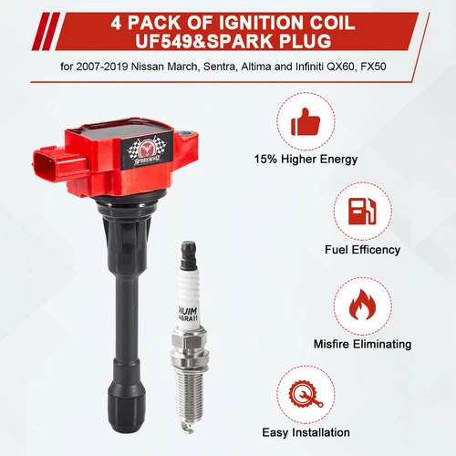 UF549 4 Ignition Coil S+4 park Plug for Nissan Altima Sentra Rogue Cube Infiniti - Picture 9 of 24