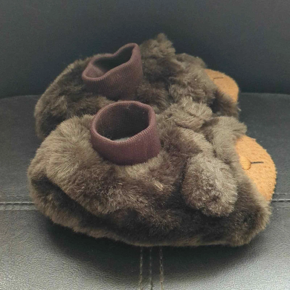 L.L. Bean Toddler Little Brown Bear Fuzzy Furry Pull On Slippers
