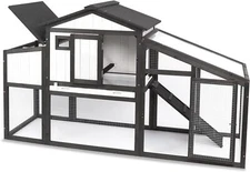 PetsCosset Chicken Coop and Run Wooden Hen House Outdoor 2 Story Poultry Cage