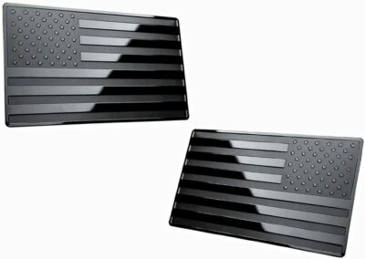 3''x 2'' USA Black Metal Flag Emblem for Cars (Black, 2pcs Forward and Reverse)