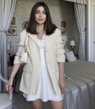 NWT ZARA WOMEN NEW Cotton TEXTURED POCKET BLAZER OYSTER WHITE 2696/467 Size XS