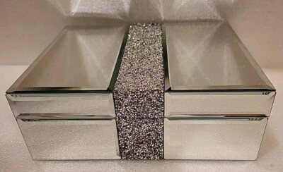 Tahari Home Mirrored Jewelry Box With Rhinestone Beveled Mirror 8