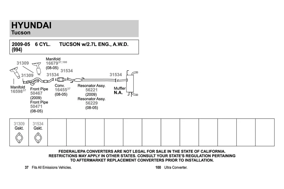 For Hyundai Tucson 2005-2008 Walker 50471 Aluminized Steel Exhaust Front Pipe Foto 2 de 3