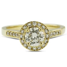 2.05 CT F VS2 Round Earth Mined Certified Diamonds 14K Gold Halo Sidestone Ring