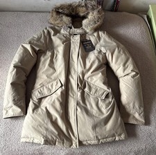 Woolrich Arctic Parka Ramar Cloth Detachable Fur Trim Women M Oxford Tan 950