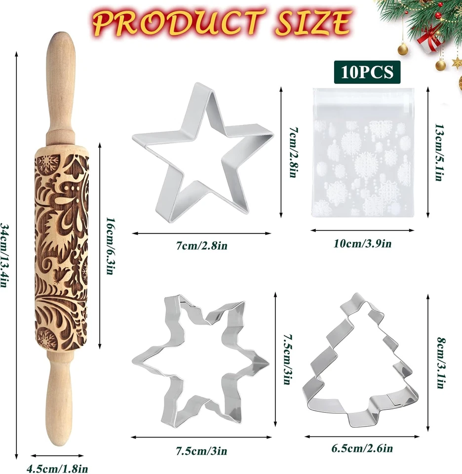 Set Di Stampi per Mattarelli Natalizi,Mattarello Di Natale,Formine Natale,Mattar - Immagine 2 di 4