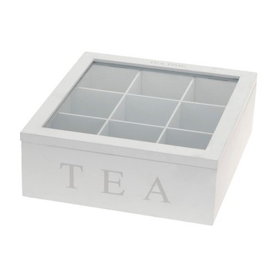 Teebox Holz Vorrats Tee Box Shabby Look Aufbewahrungsbox Weiß Deckel TEA