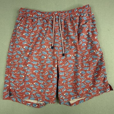 Peter Millar Seaside Stingray Print Swim Trunks Red Blue Mens Large