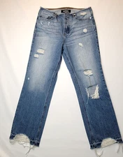 Express Jeans Size 4 Distressed Low Waist Straight Ankle High Rise Buttonfly