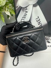 Chanel 23K Vanity Case Chain Handle Bag Black Leather Silver HW [Duties Paid]