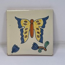 Hand Painted Ceramic Tile Butterfly Flower Fo...