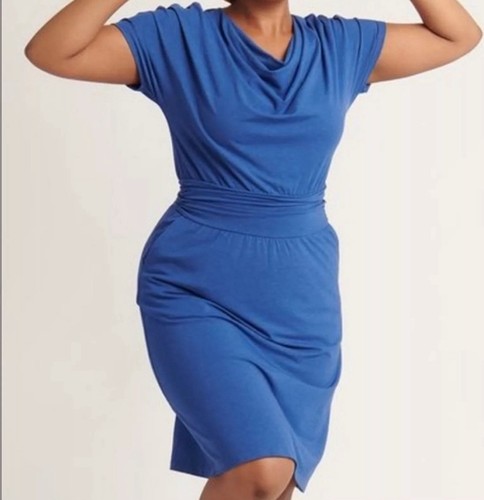 Betabrand Canopy Bodycon Dress Blue Cowl Neck Pockets Stretch Casual Plus 2X