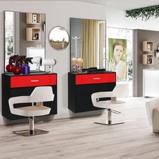 Wall Mount Hair Styling Station Hairdressing Cabinet With Mirror Barber Salon