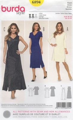 Burda Schnittmuster 6894 Kleid tailliert mit Prinzessinnennähten Gr. 10 - 20 NEU