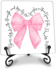 Christian Girl bedroom sign, 5"Pink bow Wooden Sign with Iron Stand, Bible Verse
