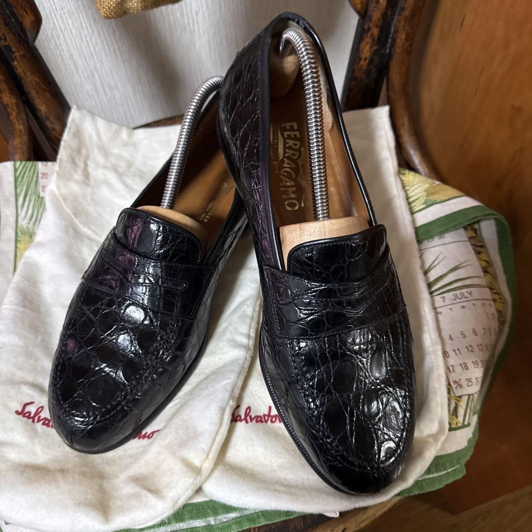 Men's Salvatore Ferragamo Black Crocodile Loafers Size 7.5US