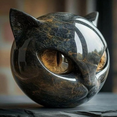 #ad Black Cat Figurine Luxury Black Cat Stone Like Sculpture Ornaments Black $14.99