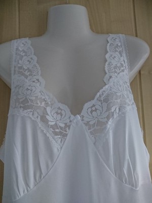VINTAGE ST MICHAEL WEISSER SEIDIGER UNTERROCK MIT SPITZE UND DURCHGEHENDEM SLIP GRÖSSE 20