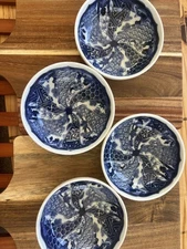Blue Kyoto fine porcelain bowls, Seymour Mann, Japan, Excellent Condition