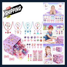 Kids Jewelry Set 51Pcs Adjustable Rings Clip On Earrings Necklace Bracelets