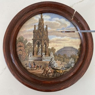 Victorian Prattware Pot Lid Albert Memorial Carriage Antique Framed
